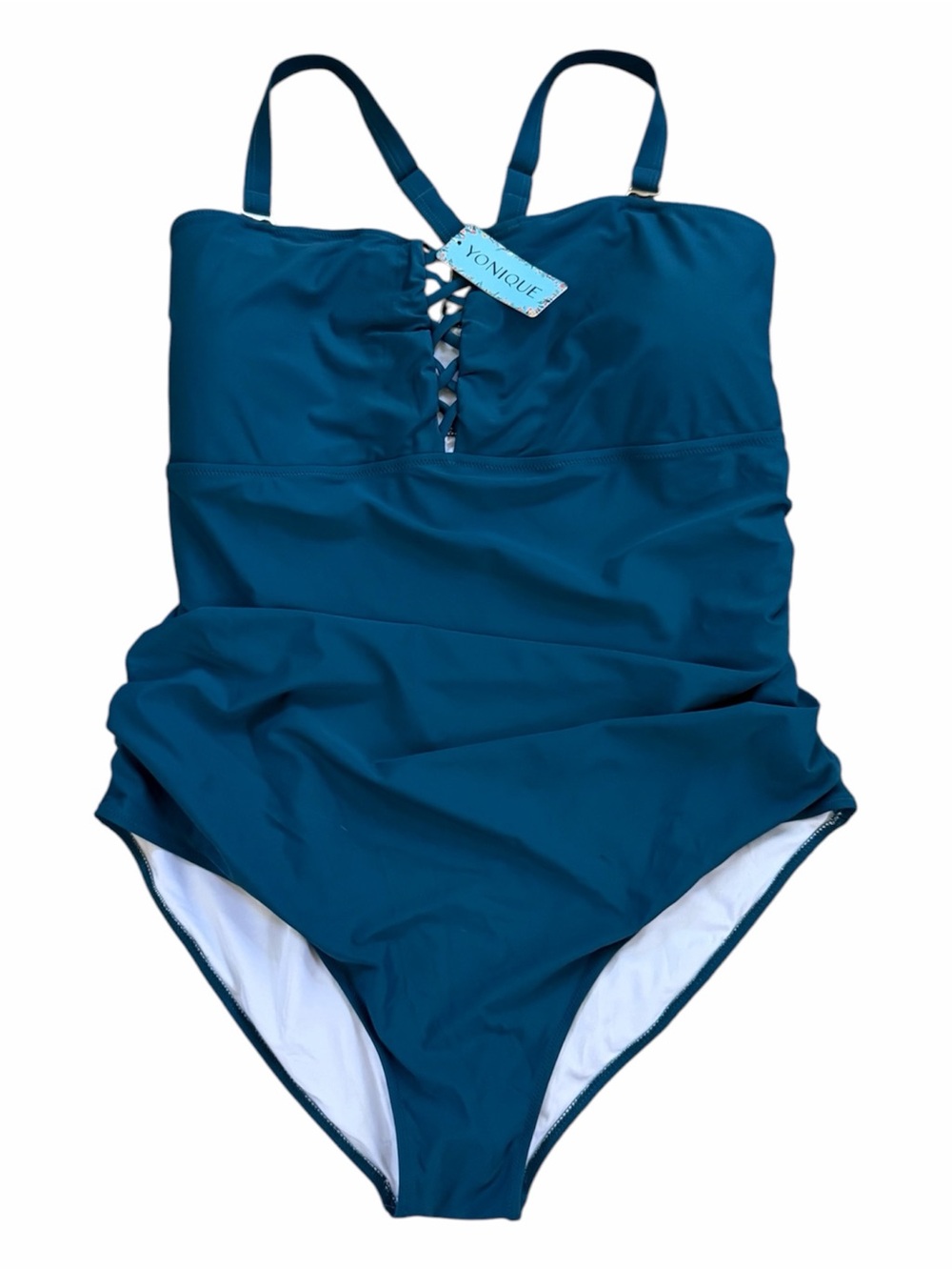 Younique Deep Teal One-Piece‎ Swimsuit with Lace-Up Front Size 22W NEW